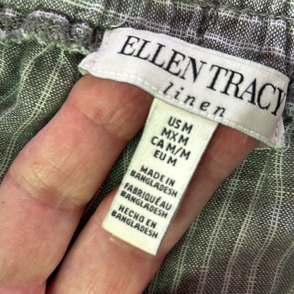 Ellen Tracy Linen Gray Pinstripe Pull-On Pants w Pockets, StringTies Medium - Picture 2 of 11